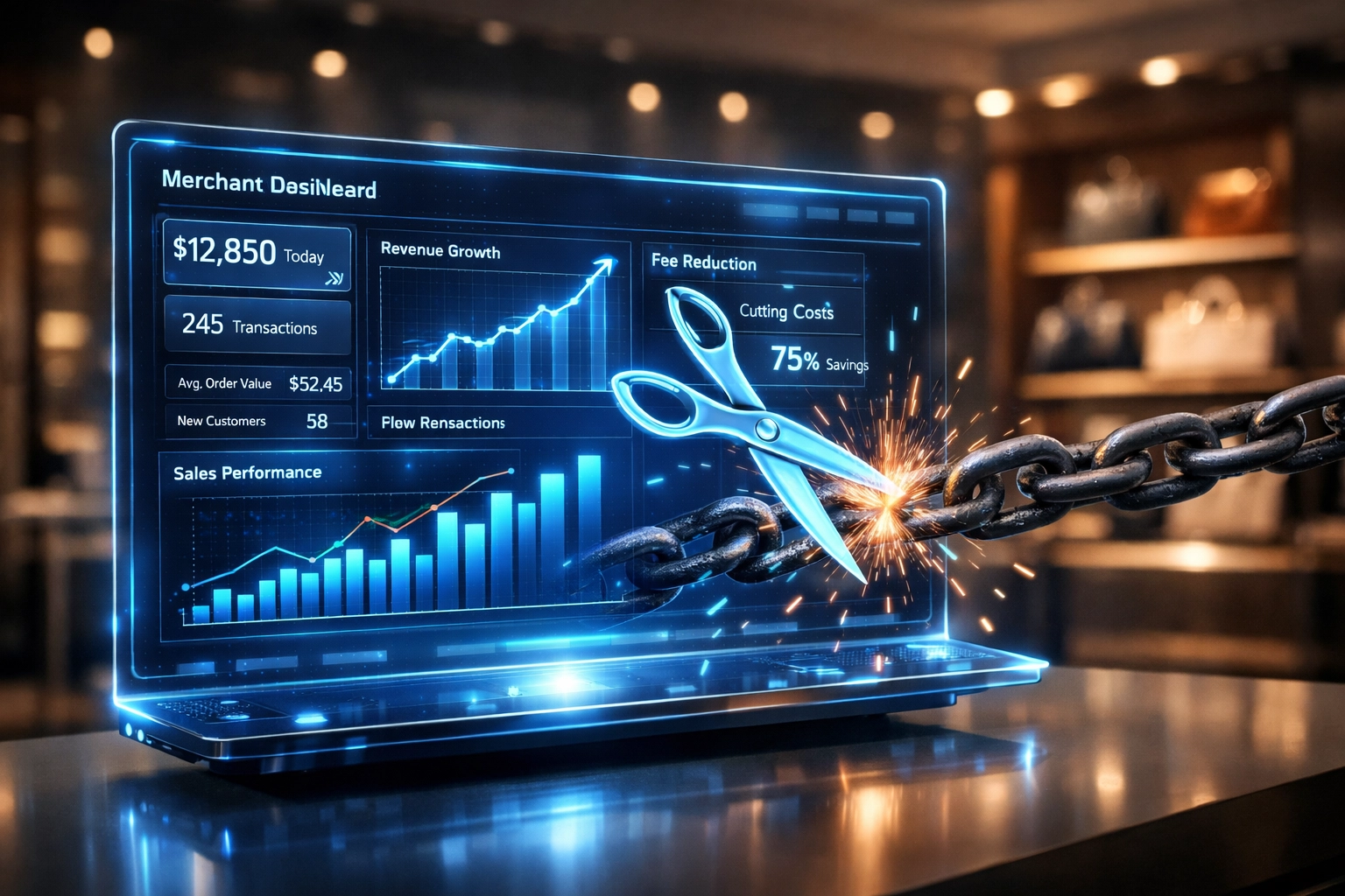Larecoin merchant dashboard showing crypto payment fee savings compared to legacy payment processors.