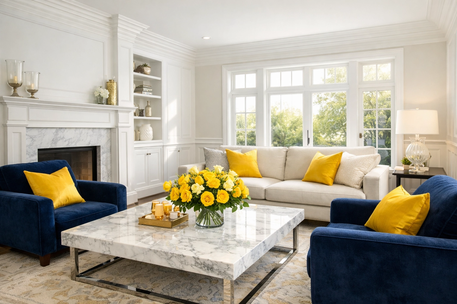 Spotless luxury living room in Malden MA showcasing professional cleaning results for busy families.