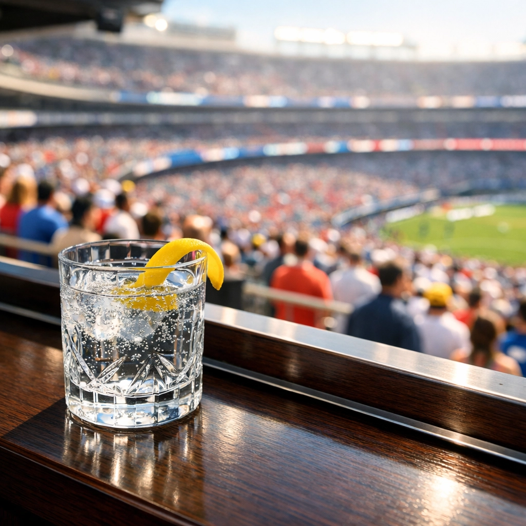 Premium VIP hospitality view from an elite stadium seating zone overlooking the football field.