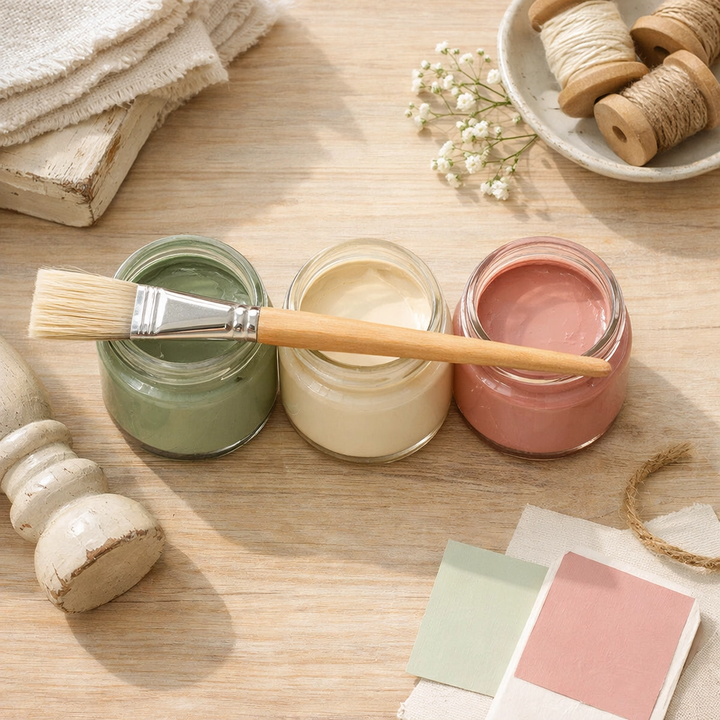 Chalk paint jars in pastel colors for painting upcycled furniture