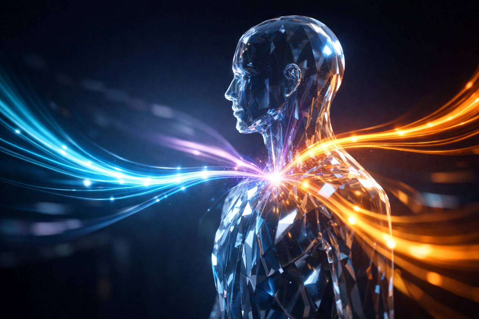 Digital silhouette symbolizing unified customer data integration between AI support and sales CRM systems.