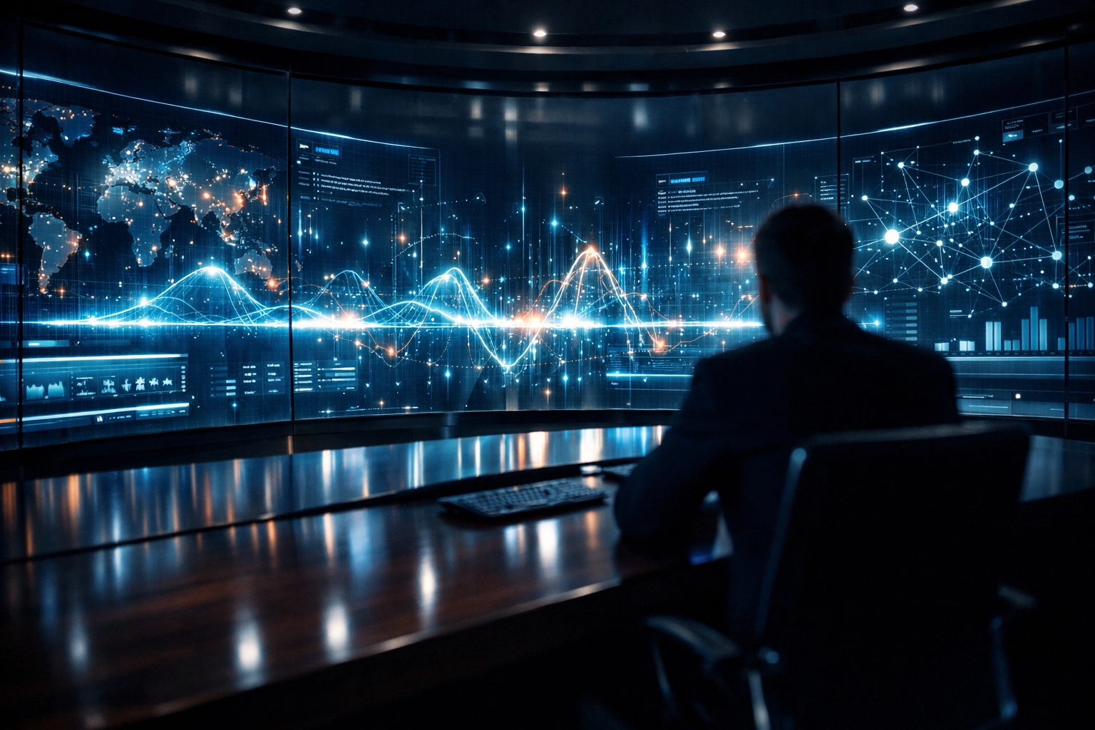 A modern security command center performing continuous monitoring and Microsoft 365 threat detection with SIEM.