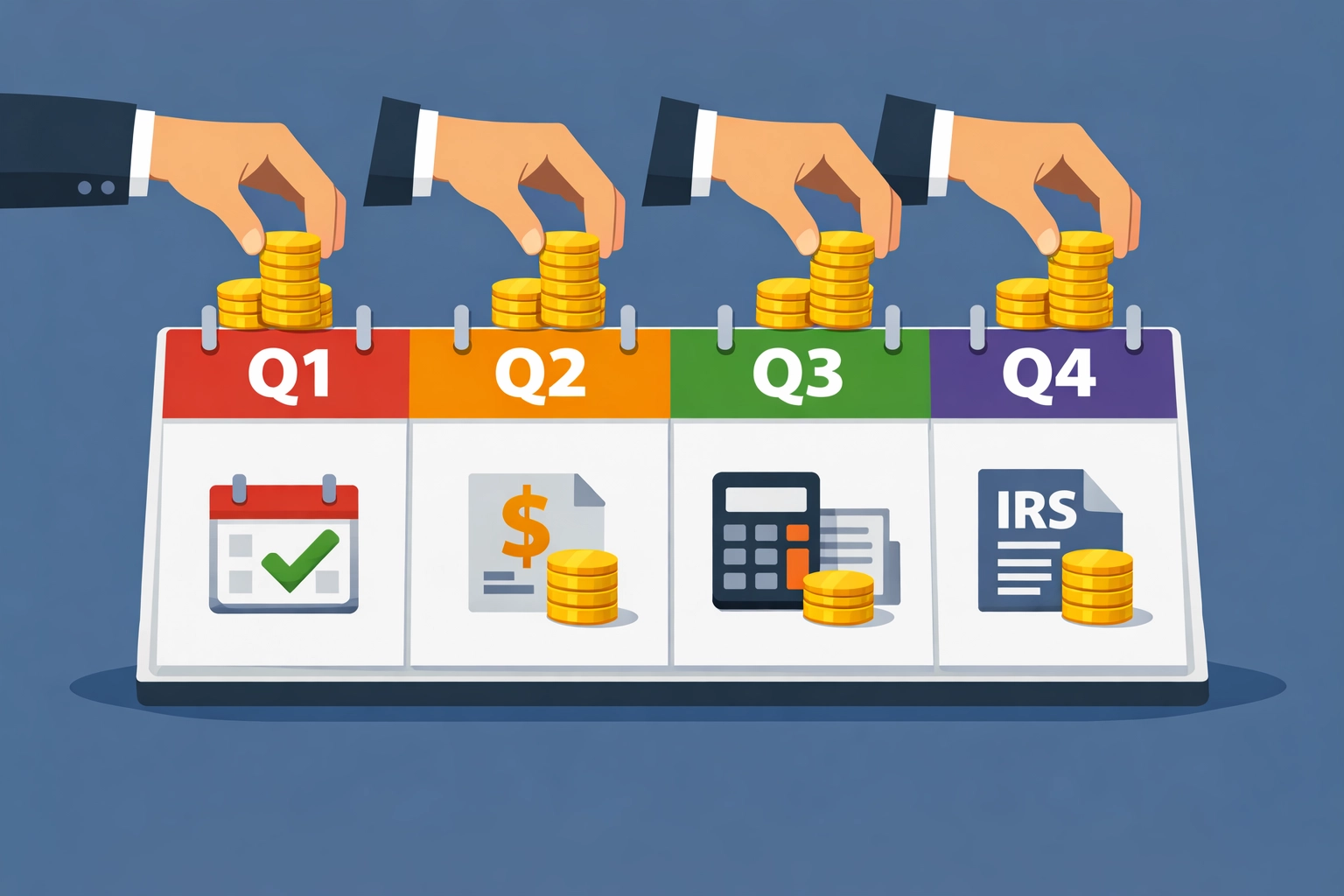 Illustration of quarterly estimated tax payments for a New Haven business to avoid IRS penalties.