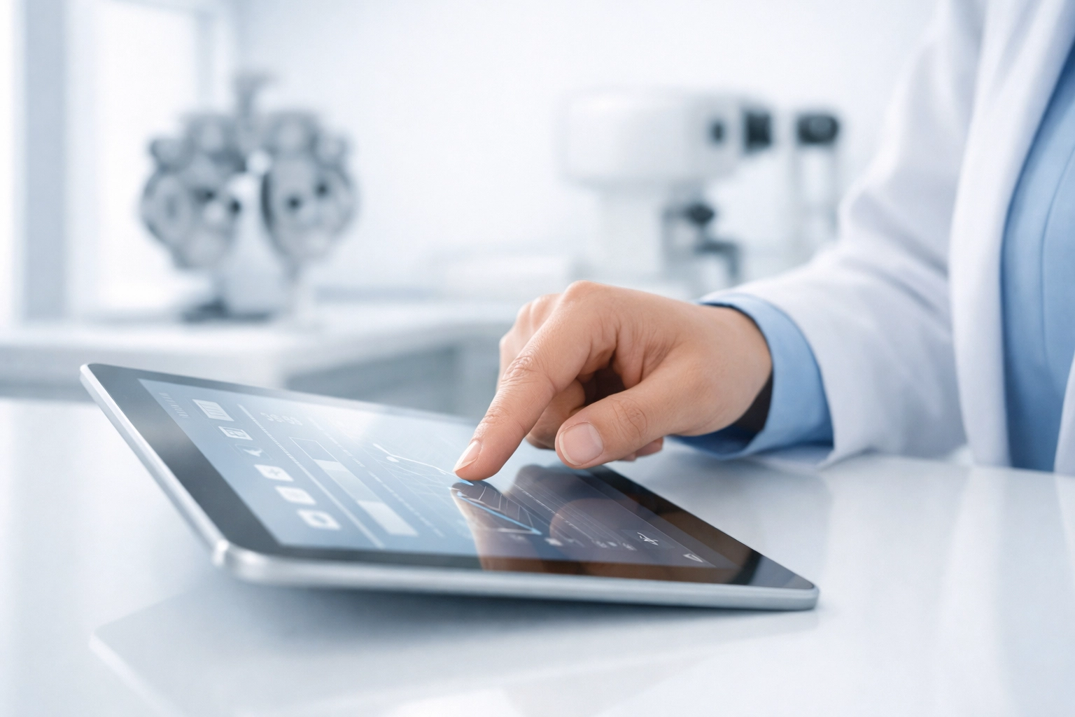 Administrator using optometry billing software to verify provider credentialing dates in a clinical setting.