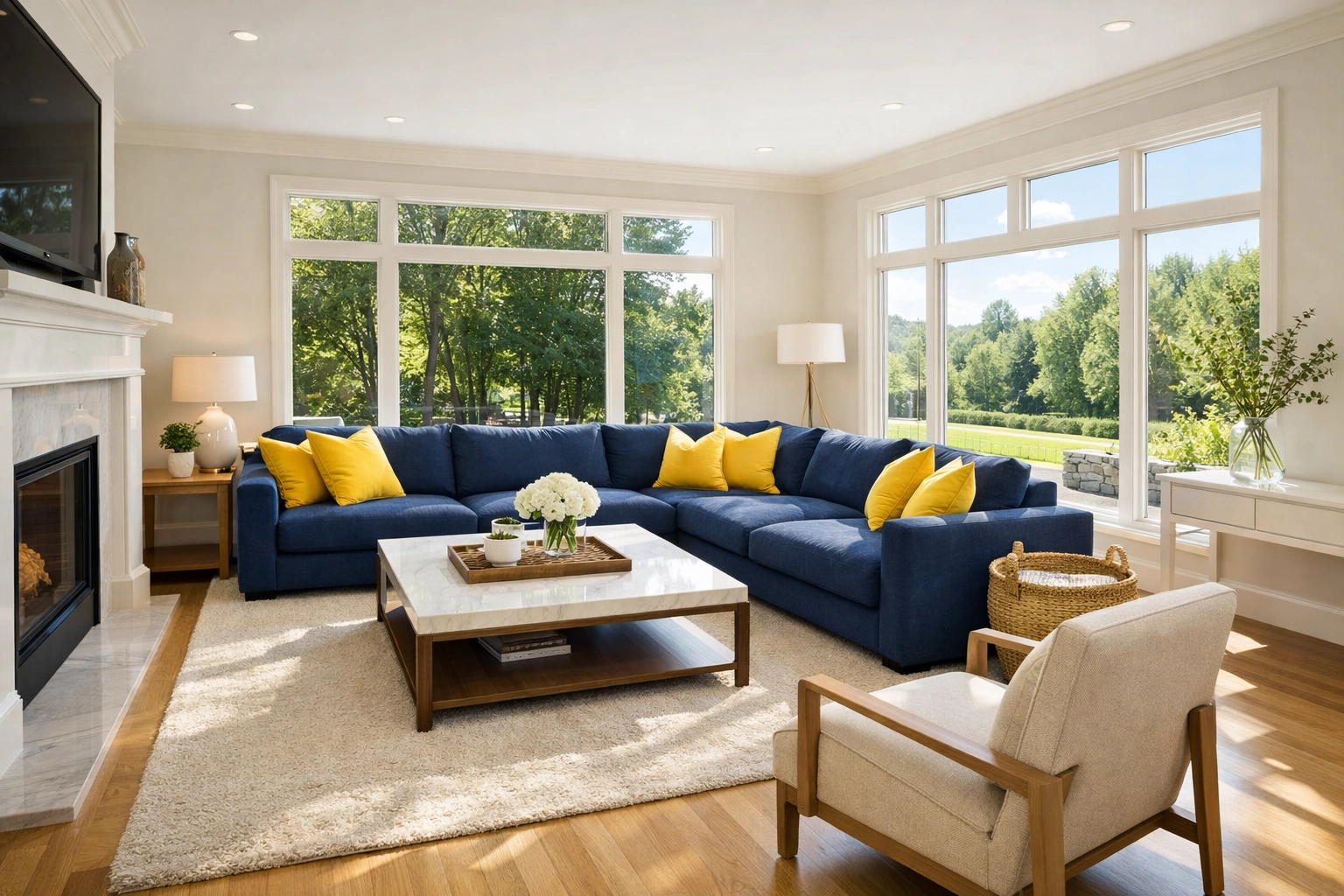 Pristine Wayland home living room showing results of professional cleaners Wayland MA.