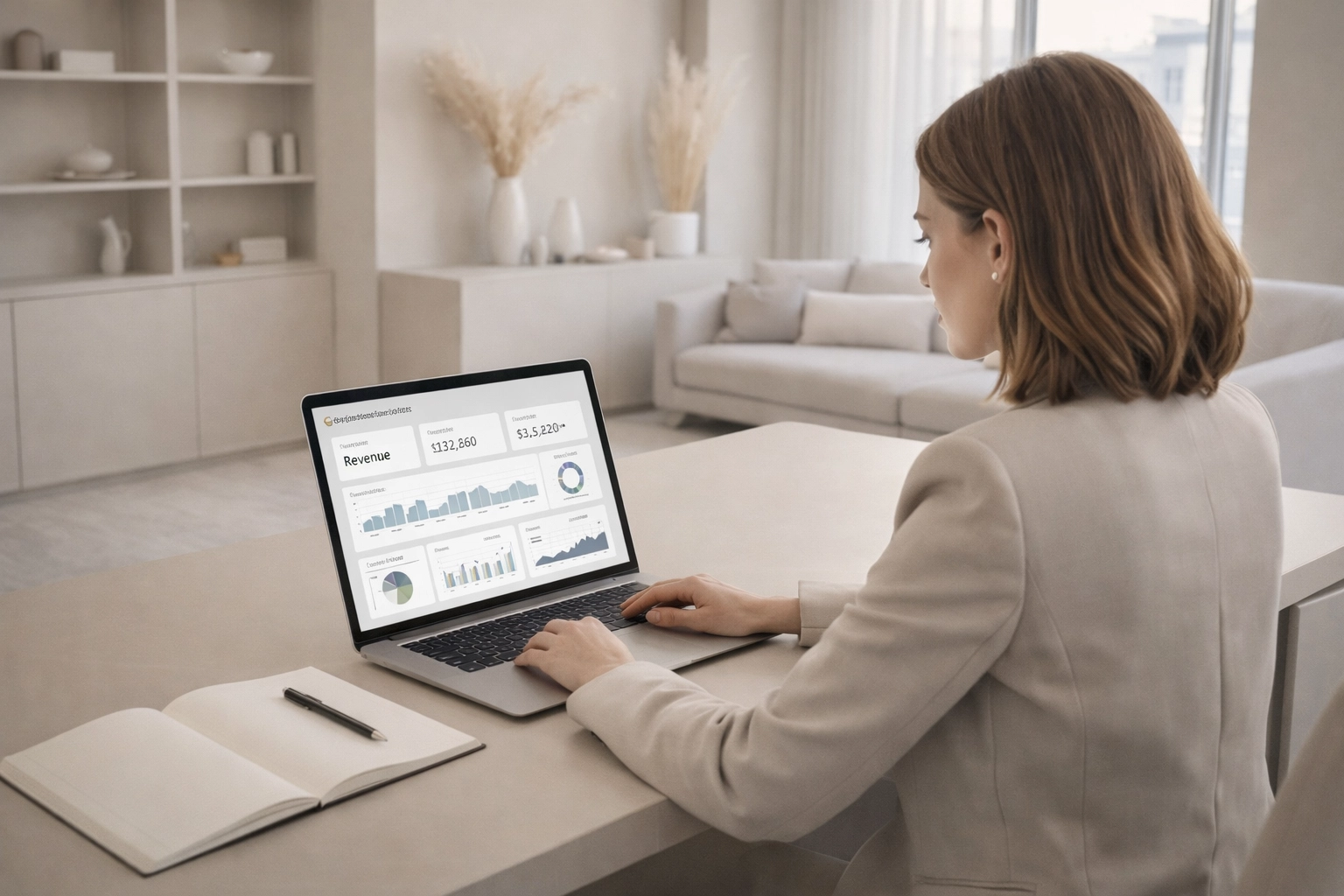 Person in a modern office analyzing an execution system during a quarterly performance audit.