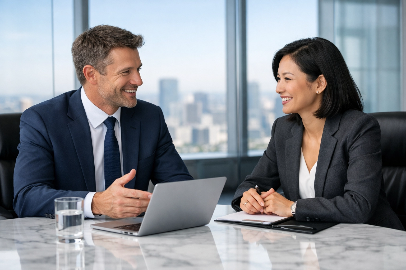 Professionals meeting to discuss a confidential business sale with regional investors in Mississippi.