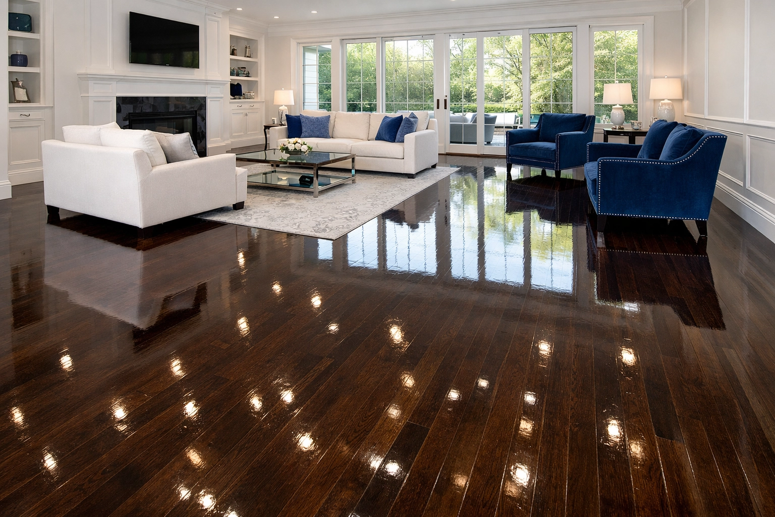 Perfectly clean, streak-free hardwood floors in a Pepperell home after a professional house cleaning.