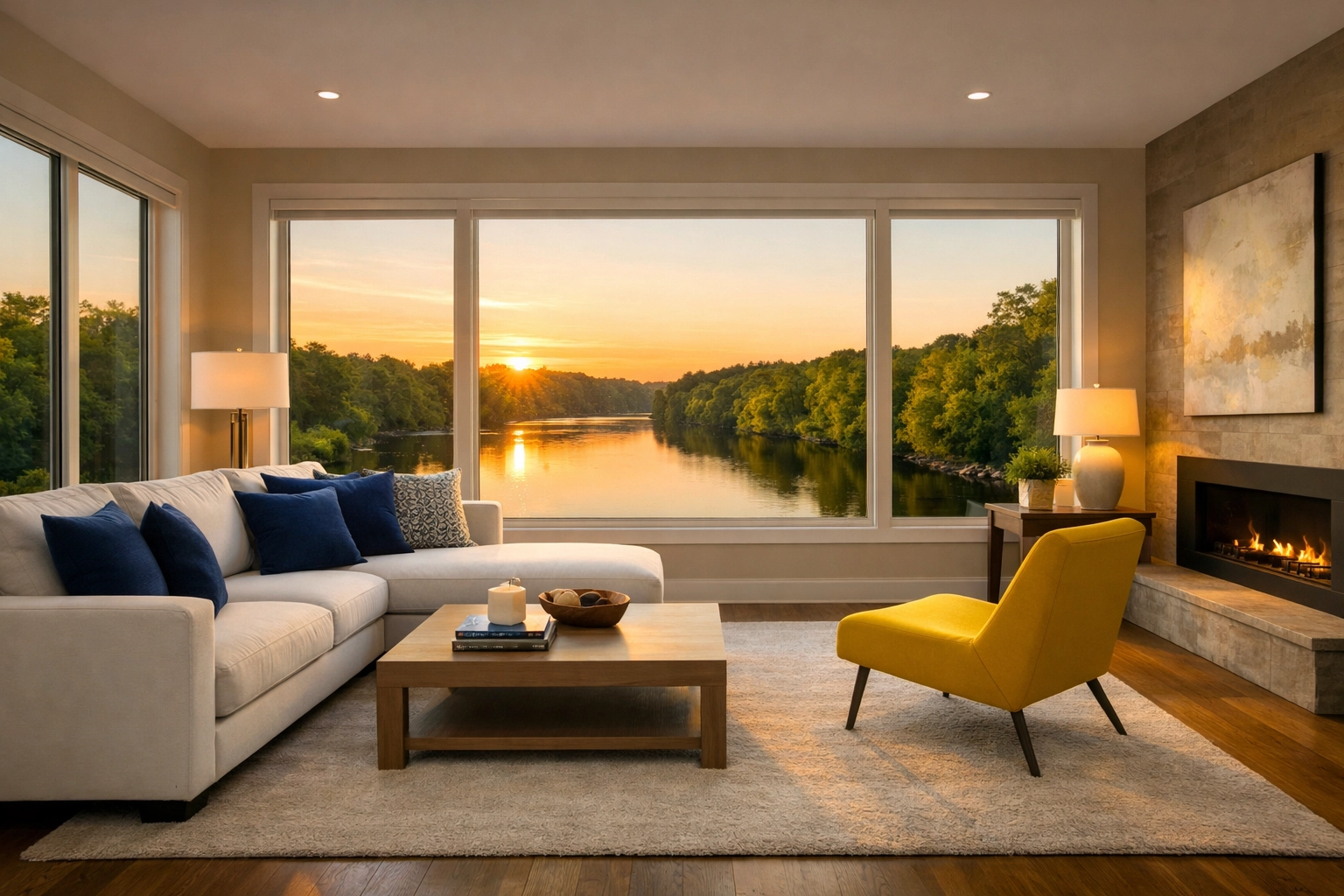 Clean and peaceful living room sanctuary in Lowell professionally maintained by expert residential cleaners.