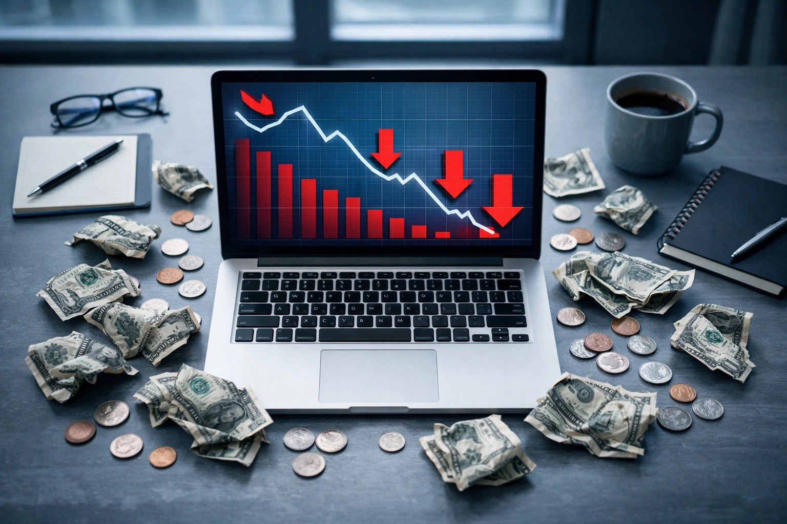 Declining revenue graph showing customer churn costs and financial waste from poor retention