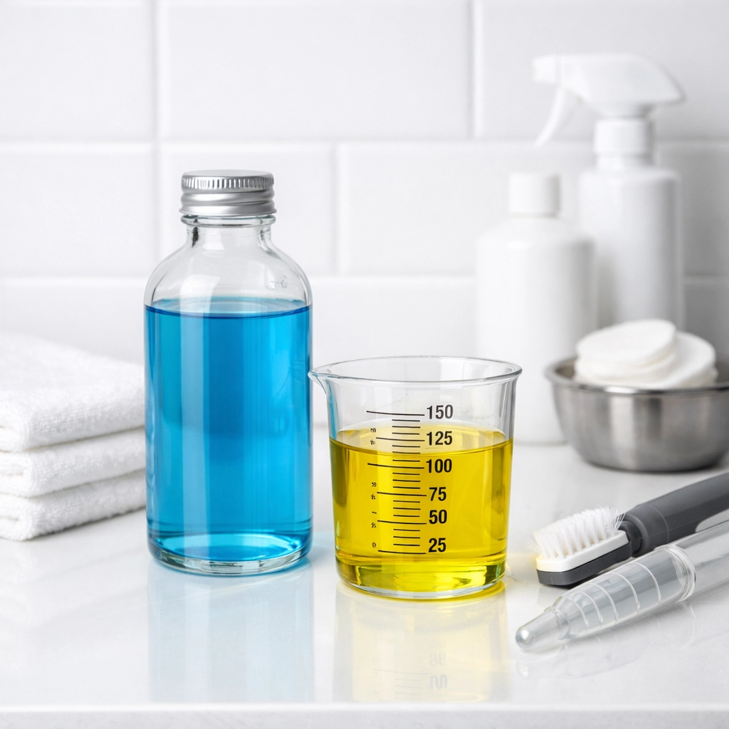 Precise measurement of cleaning supplies for professional house cleaning Ashby MA to avoid residue.