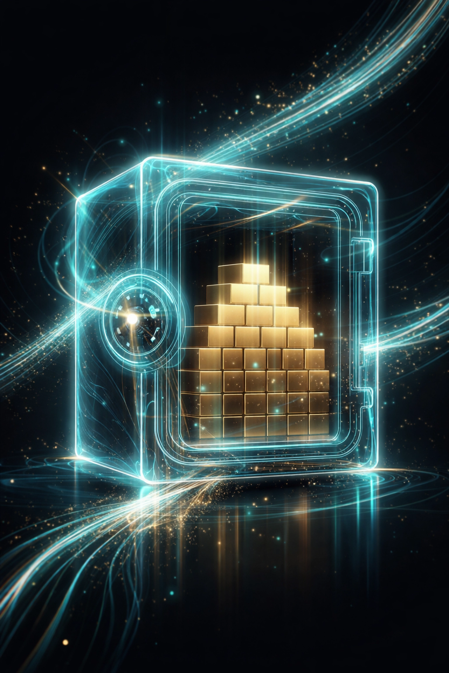 Futuristic vault filled with high-quality liquid assets, representing secure stablecoin reserves and treasury compliance