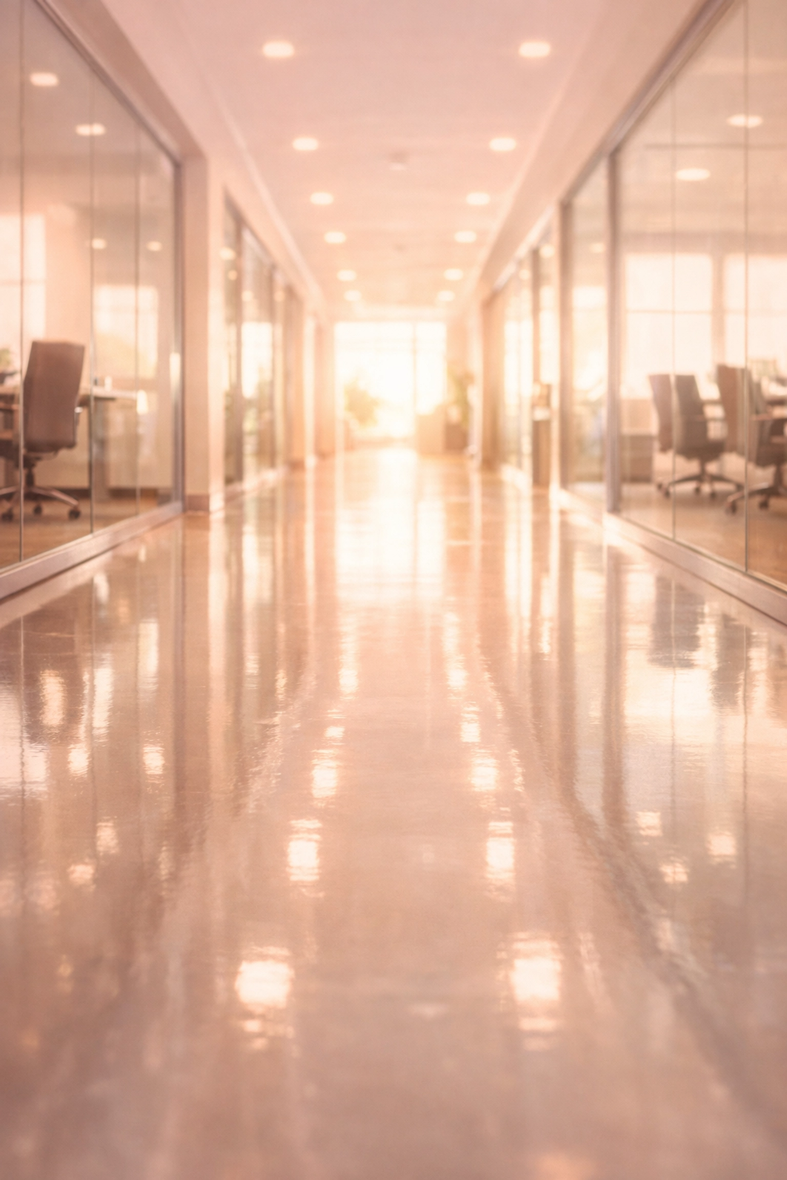Gleaming polished hallway in a Cedar Falls office building highlighting professional floor maintenance.