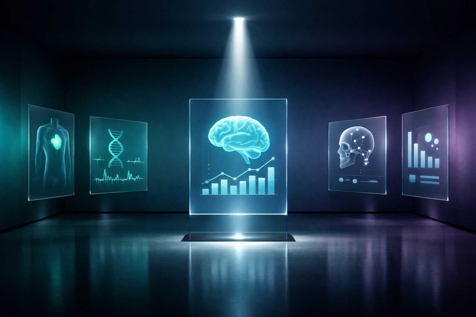 Holographic medical data panels representing an answer-first content strategy for healthcare clinics.