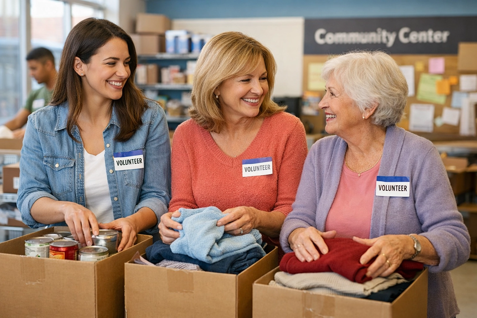 Three generations of family members volunteering together at nonprofit organization
