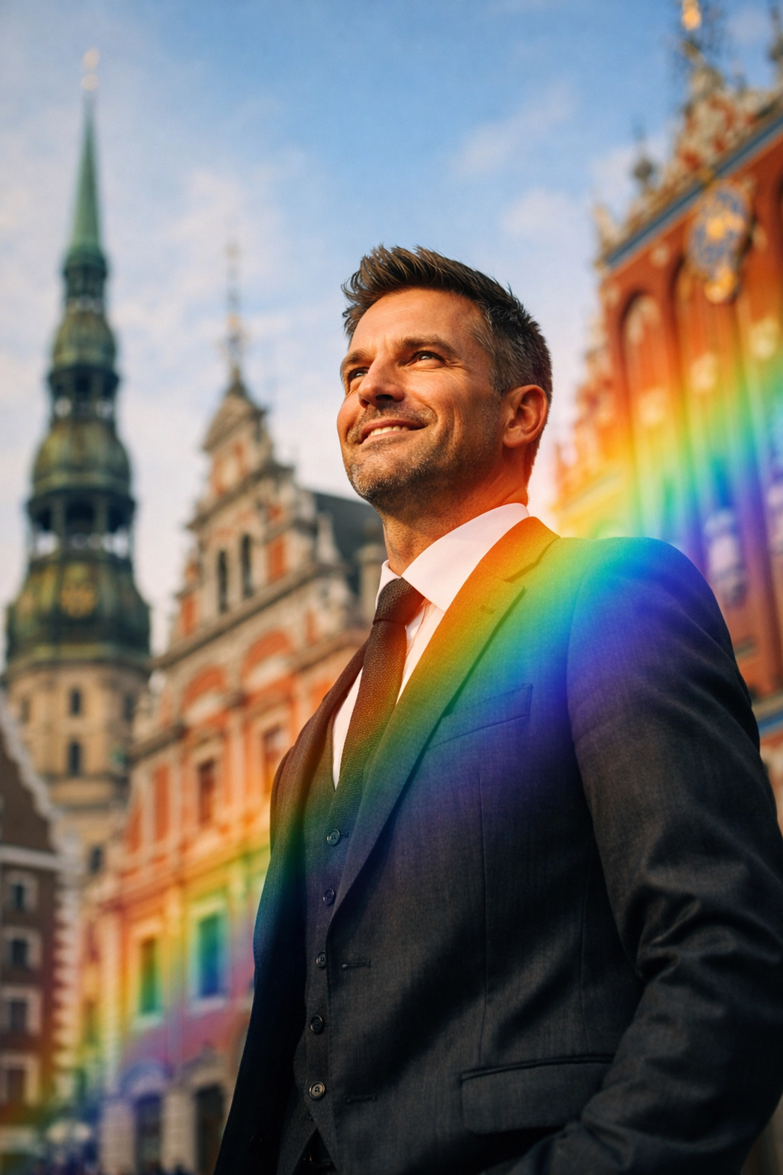Portrait of a gay political leader in Latvia, representing LGBTQ+ trailblazers in the Baltic states.