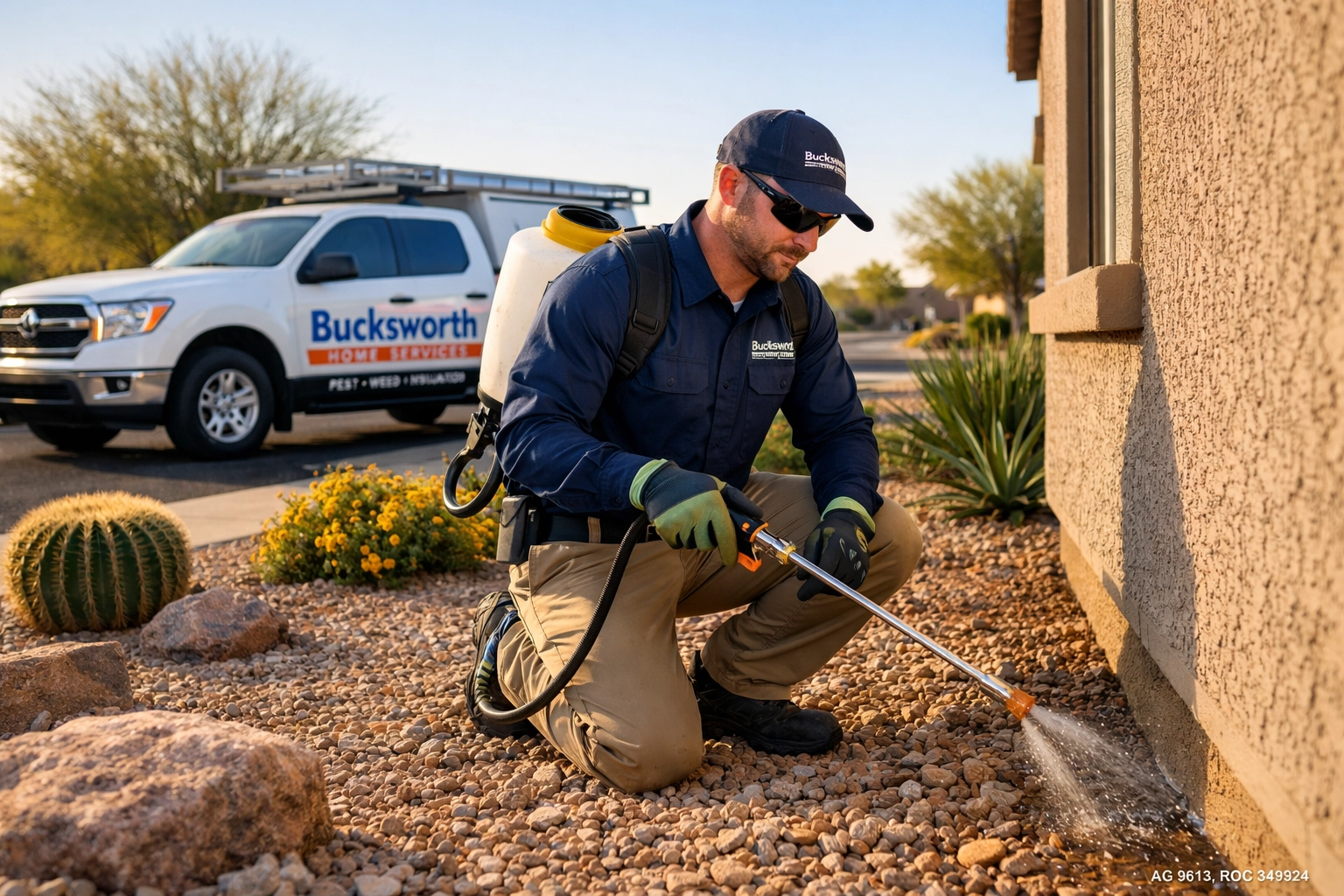 Bucksworth Home Services technician providing expert pest control in Peoria AZ to prevent ants.
