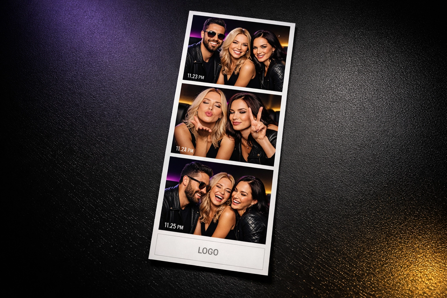 Editorial photo strip print output from a luxury enclosed photo booth - high-end brand activation keepsake