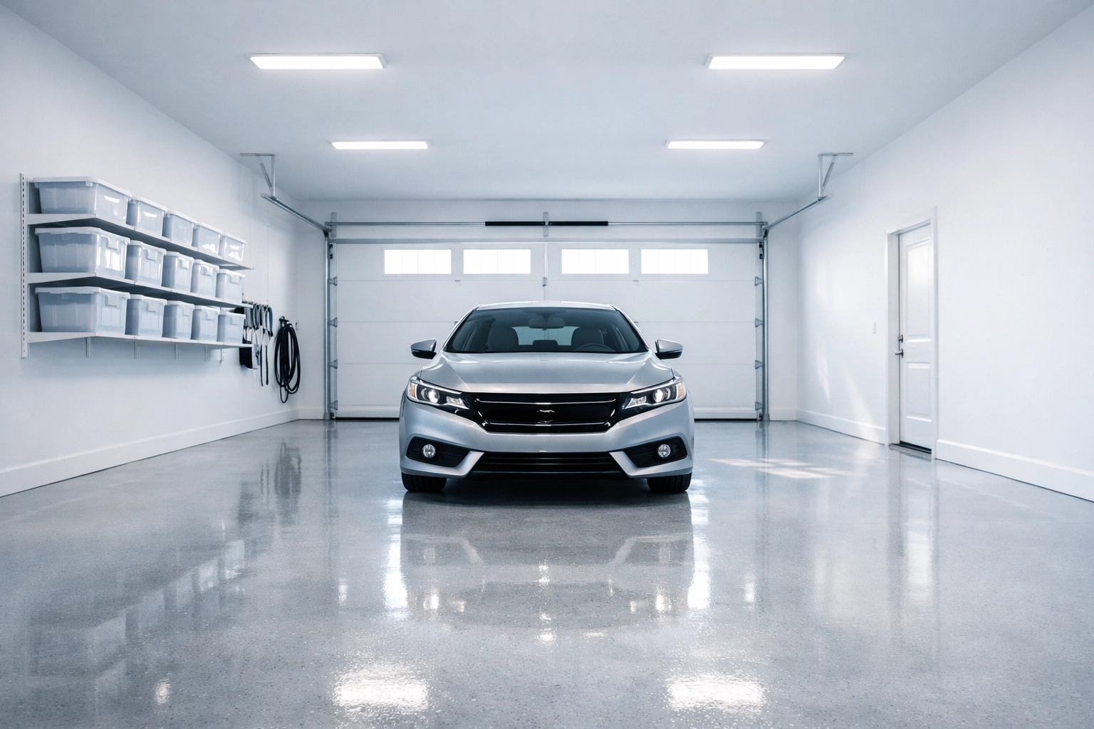Pristine organized garage in Quincy IL with a car parked inside, highlighting professional junk removal services.