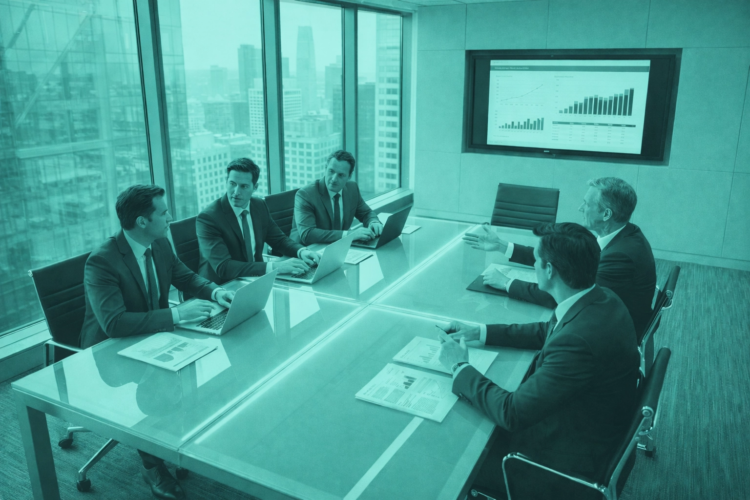Corporate executives meeting in a boardroom, illustrating four-phase SAP S/4HANA migration strategy