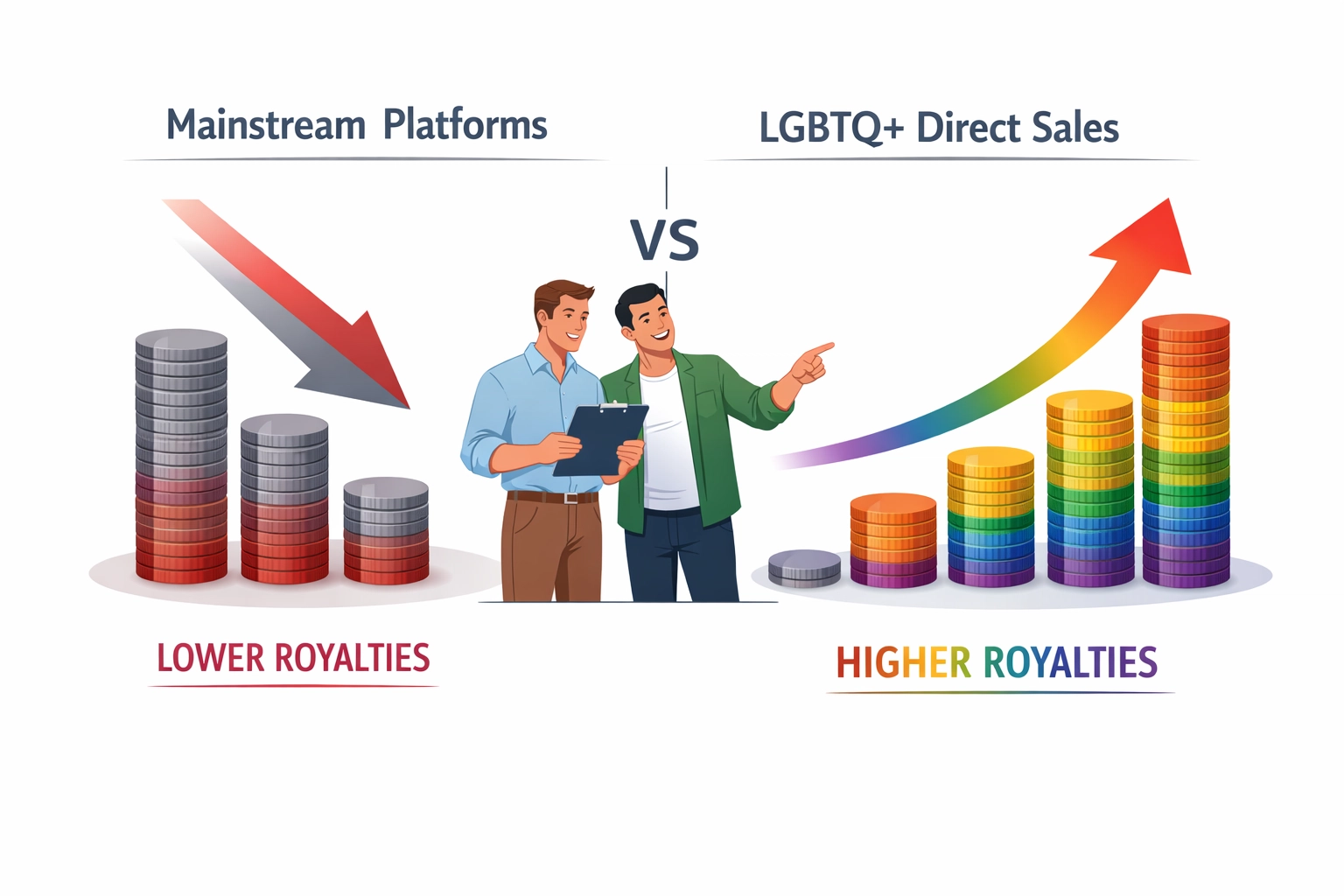 Direct sales royalties comparison showing higher author earnings for LGBTQ+ romance writers