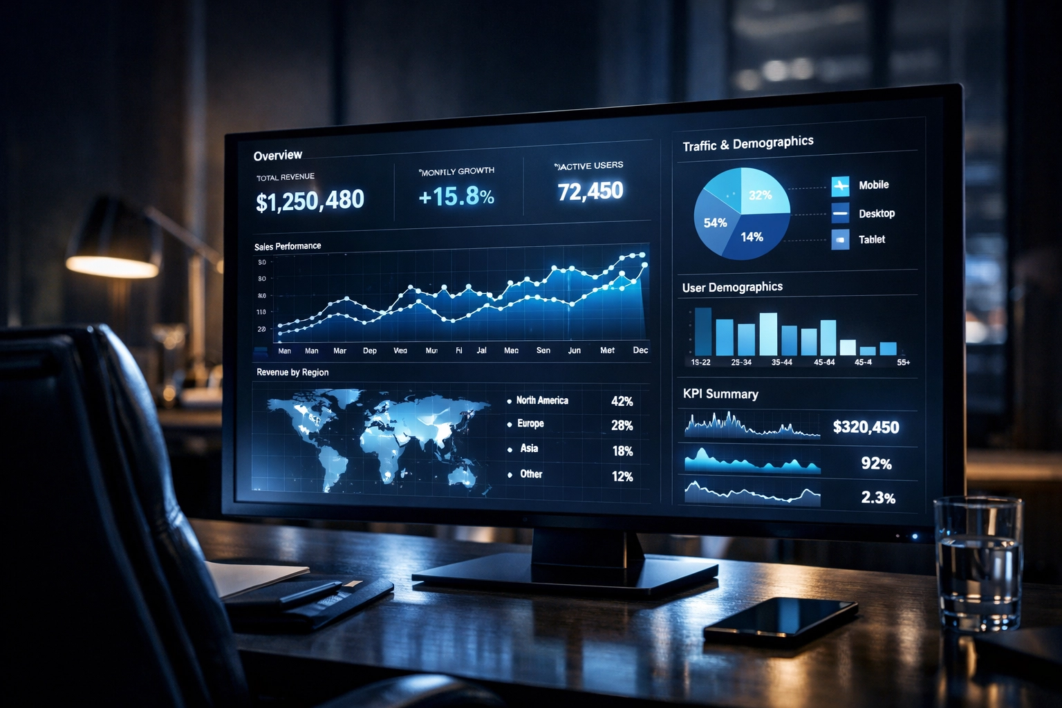 Business metrics dashboard showing key performance indicators for growing companies