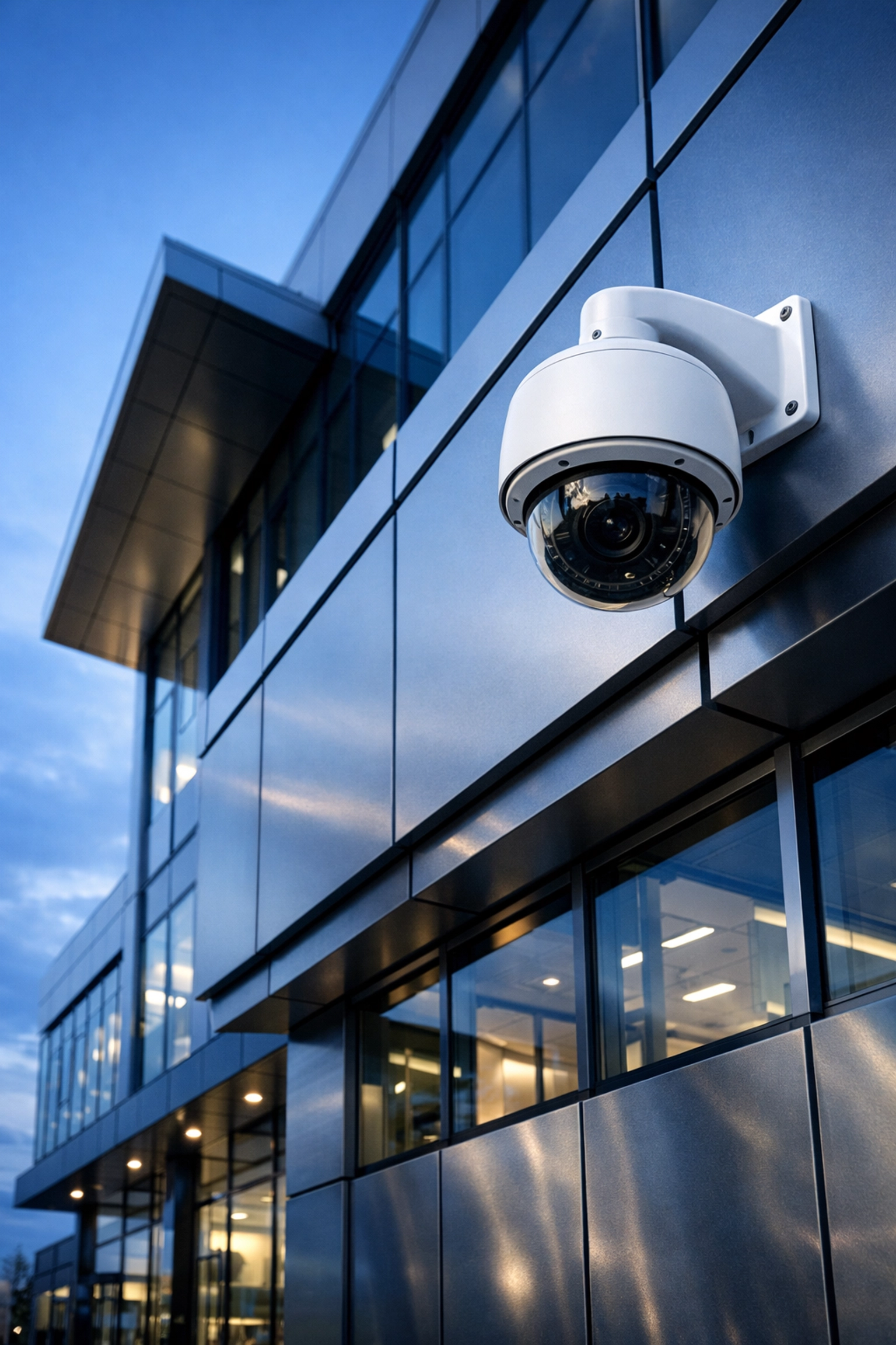 Professional CCTV camera installation on a modern commercial building in Bournemouth for improved security.