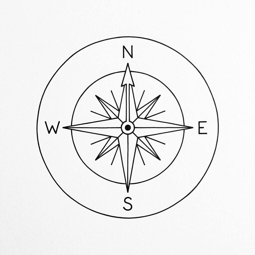 A hand-drawn, minimalist compass symbolizing the strategic direction and risk management required during volatile market cycles.
