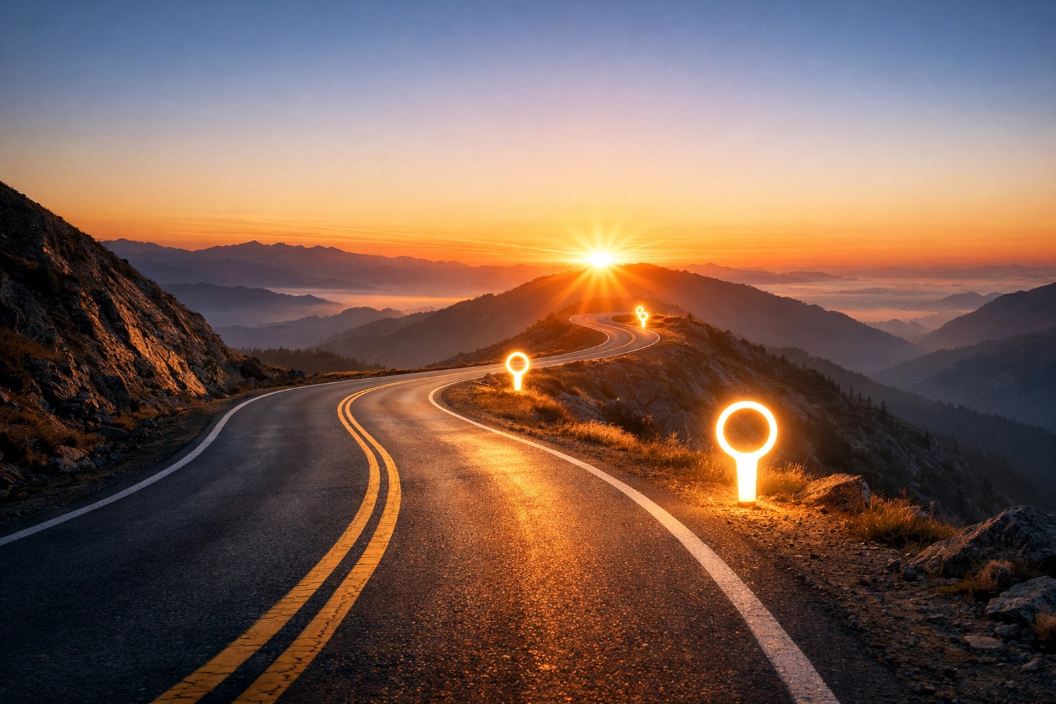 A scenic road at sunrise representing a clear roadmap for a 90-day customer service automation plan.
