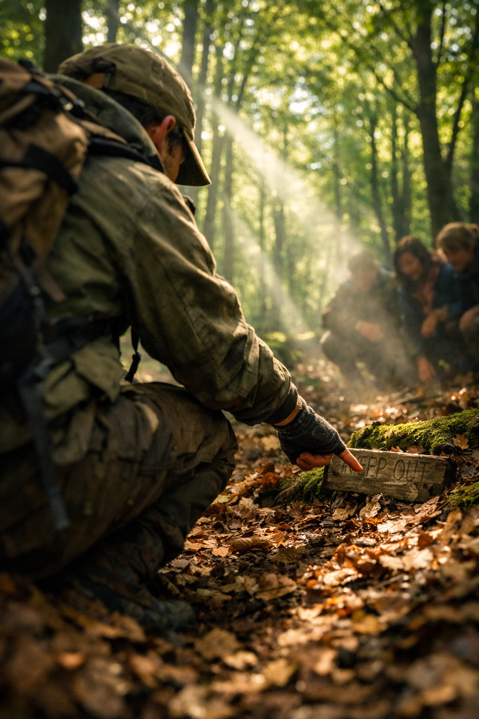 Participants identifying hidden signs during a mantracking skills course at Parke National Trust, Devon.
