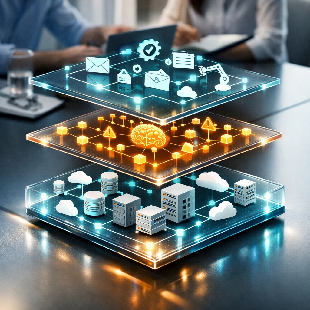 Three-layer agentic AI architecture for ServiceNow ITOM monitoring and workflow automation