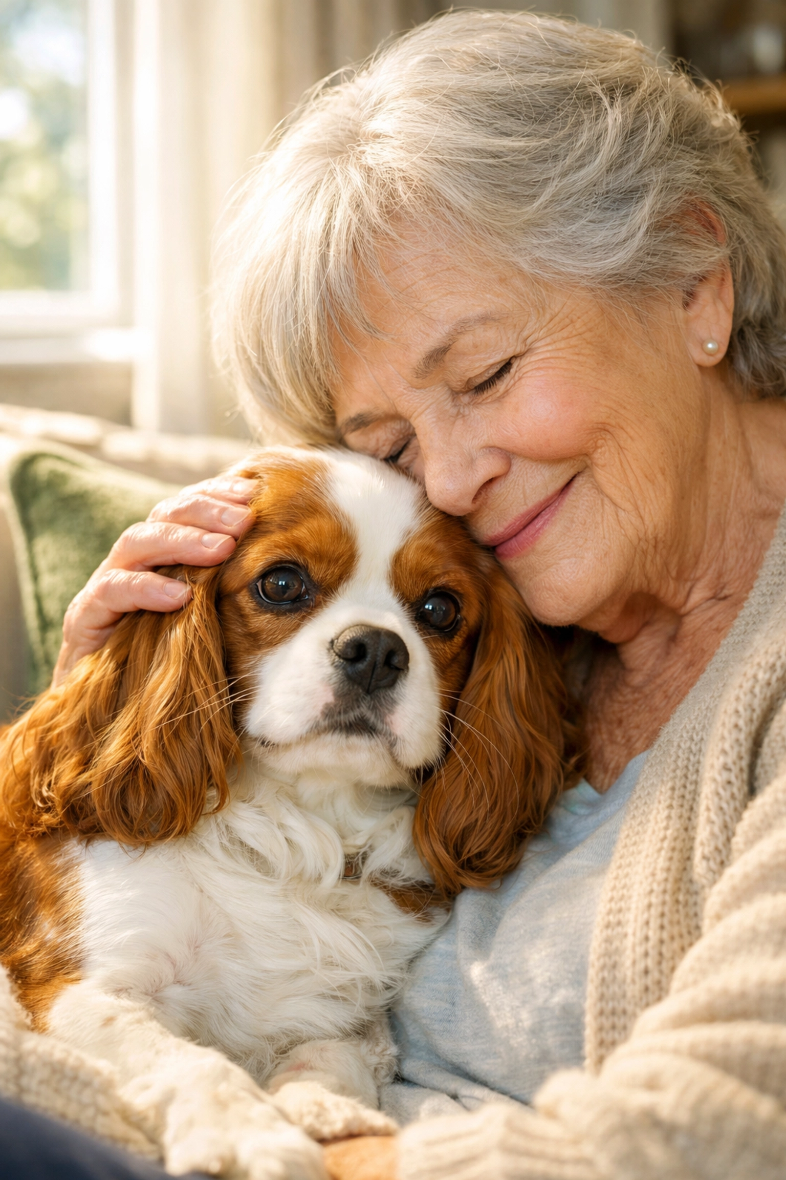A therapy-quality Cavalier King Charles Spaniel in Oregon providing comfort and emotional support at home.