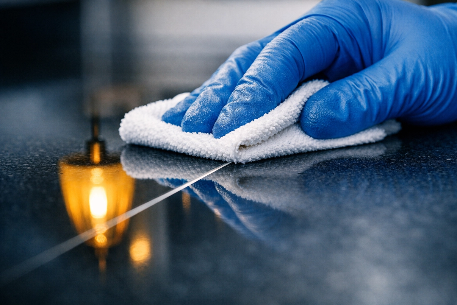 Close-up of a kitchen counter being polished to a shine by professional cleaners Gardner MA.