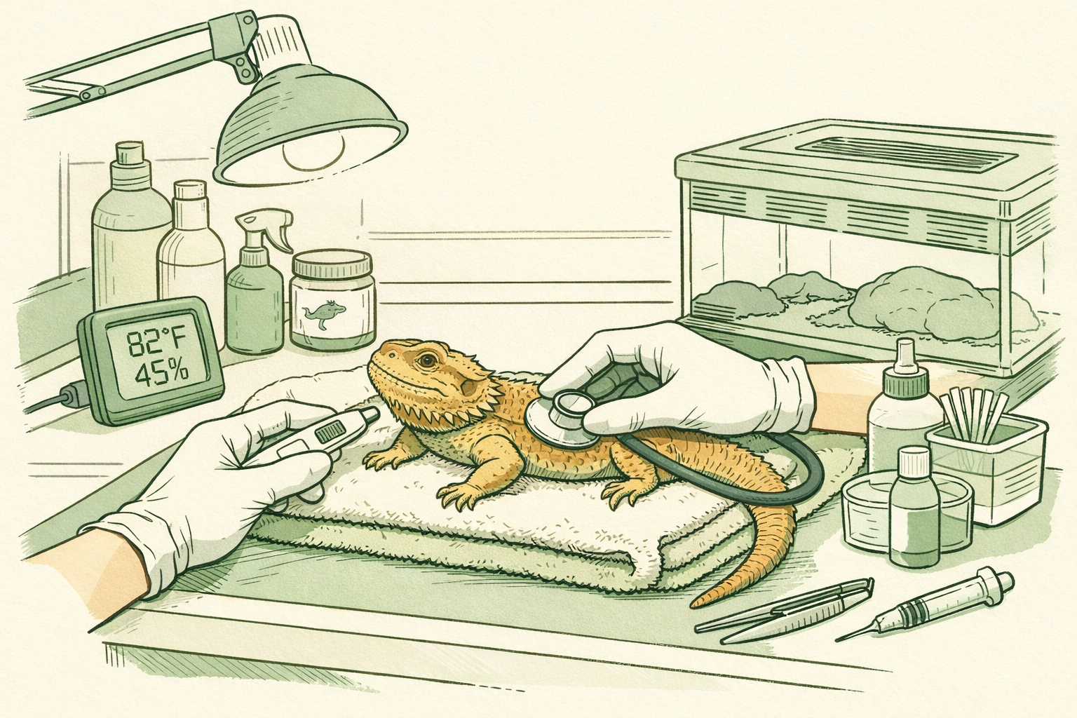 Bearded dragon receiving veterinary care during reptile rescue rehabilitation
