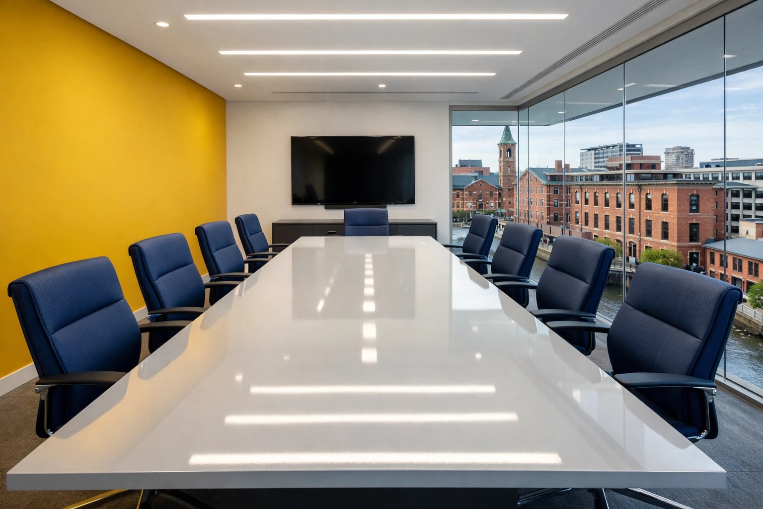 A clean and organized contemporary workspace showing the results of professional office cleaning Worcester.