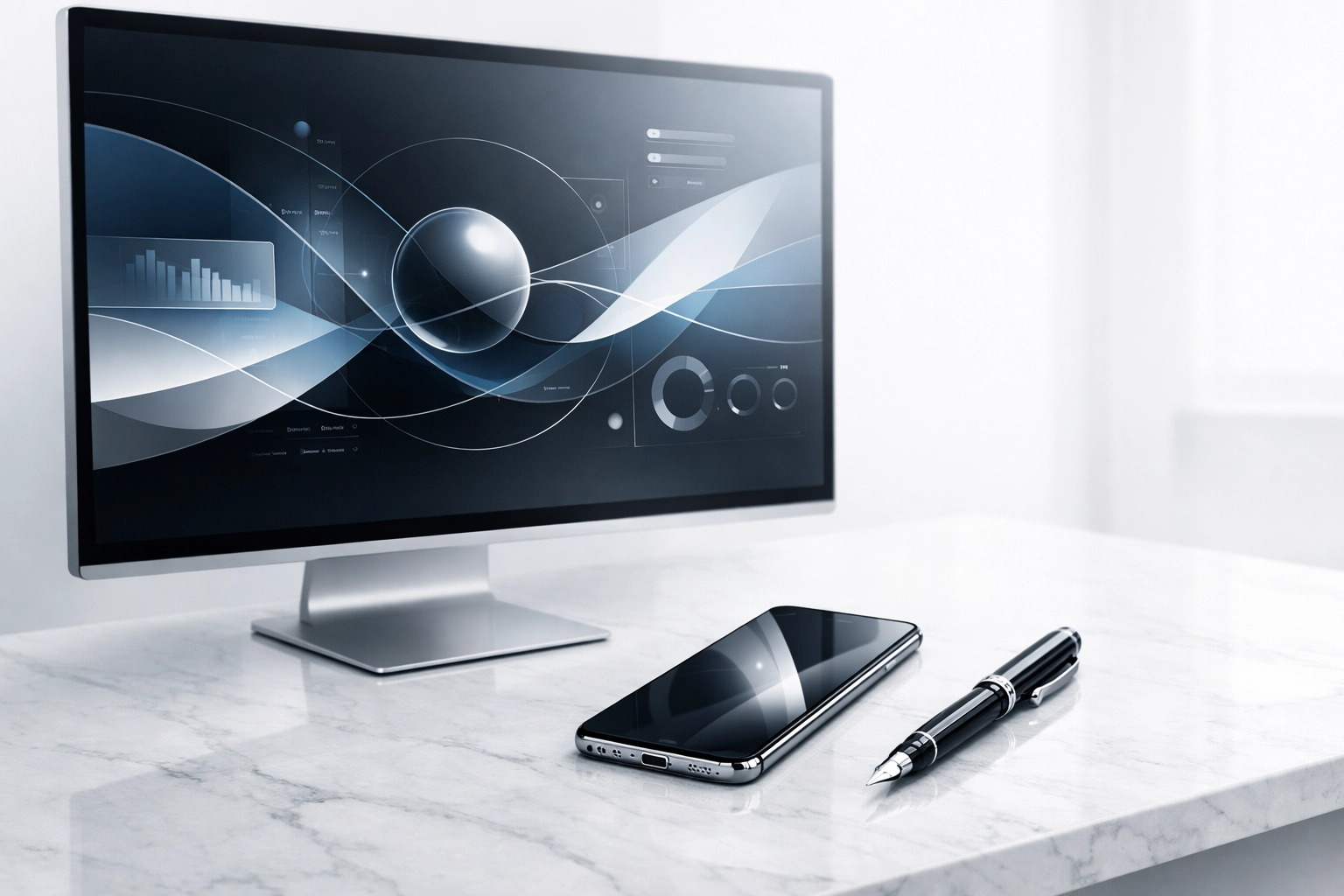 Strakke werkplek met laptop en smartphone passend bij een sterke online profilering voor ZZP'ers.