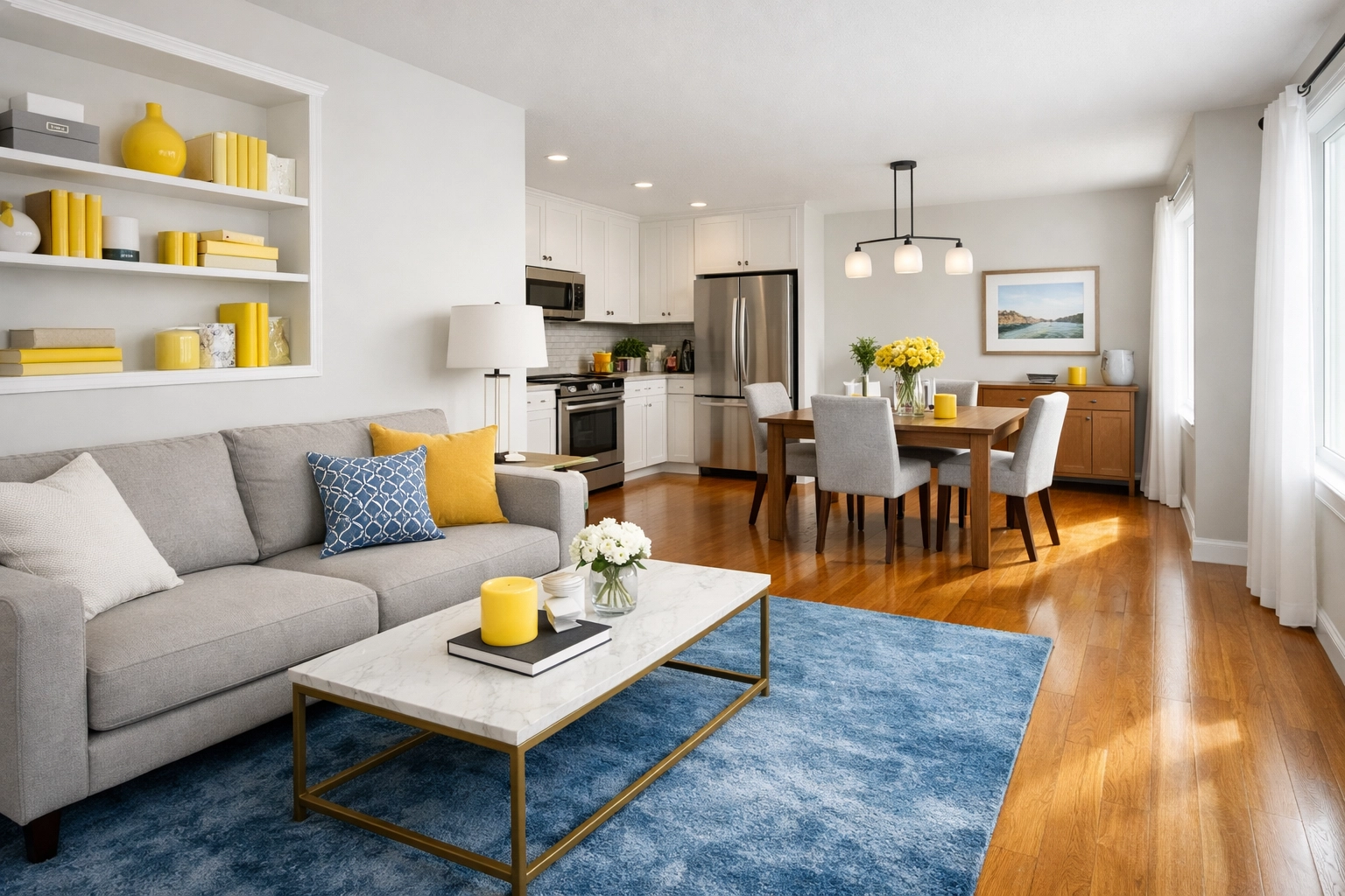 Organized open-concept apartment in Leominster MA maintained by professional apartment cleaners.