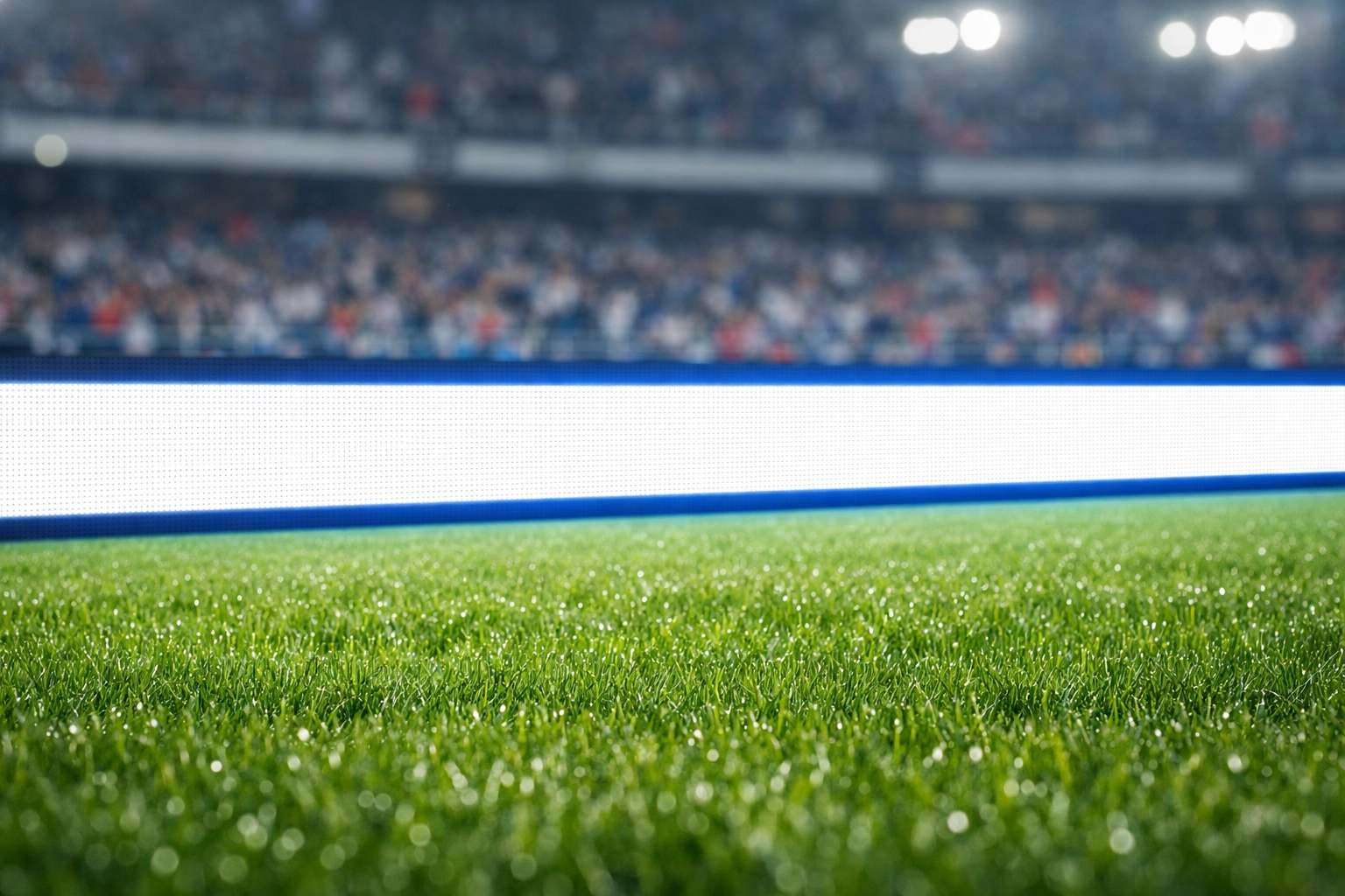 Sharp digital LED perimeter board on a professional grass field, optimizing stadium brand visibility.