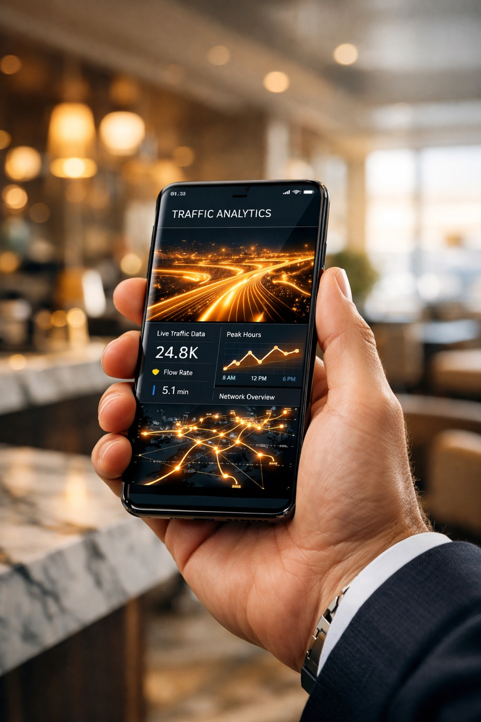 Mobile travel dashboard showing real-time logistics analytics for optimized corporate travel ROI.