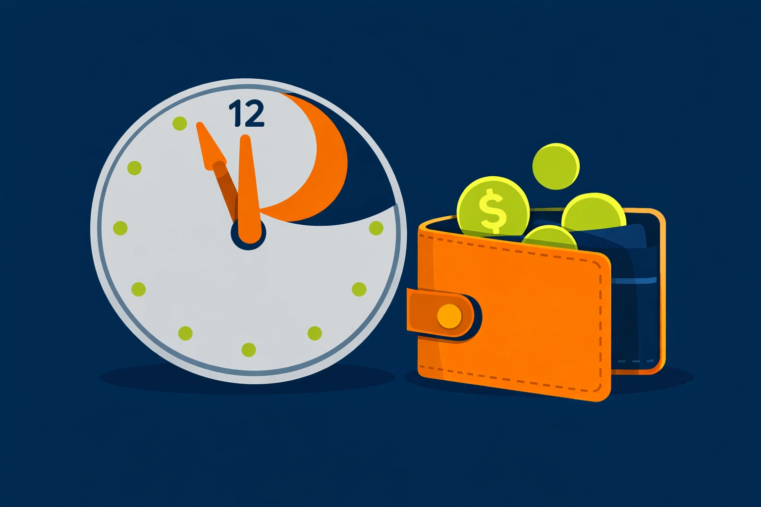 Modern illustration of a clock and wallet, representing transparent emergency locksmith Bristol pricing and costs.