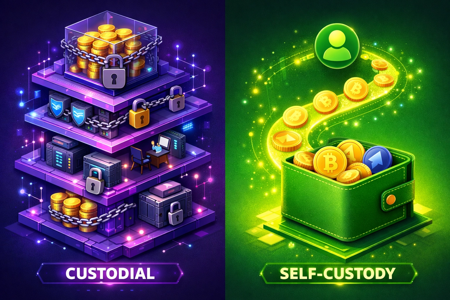 Self-custody vs custodial wallet comparison for crypto merchant accounts and payment processing