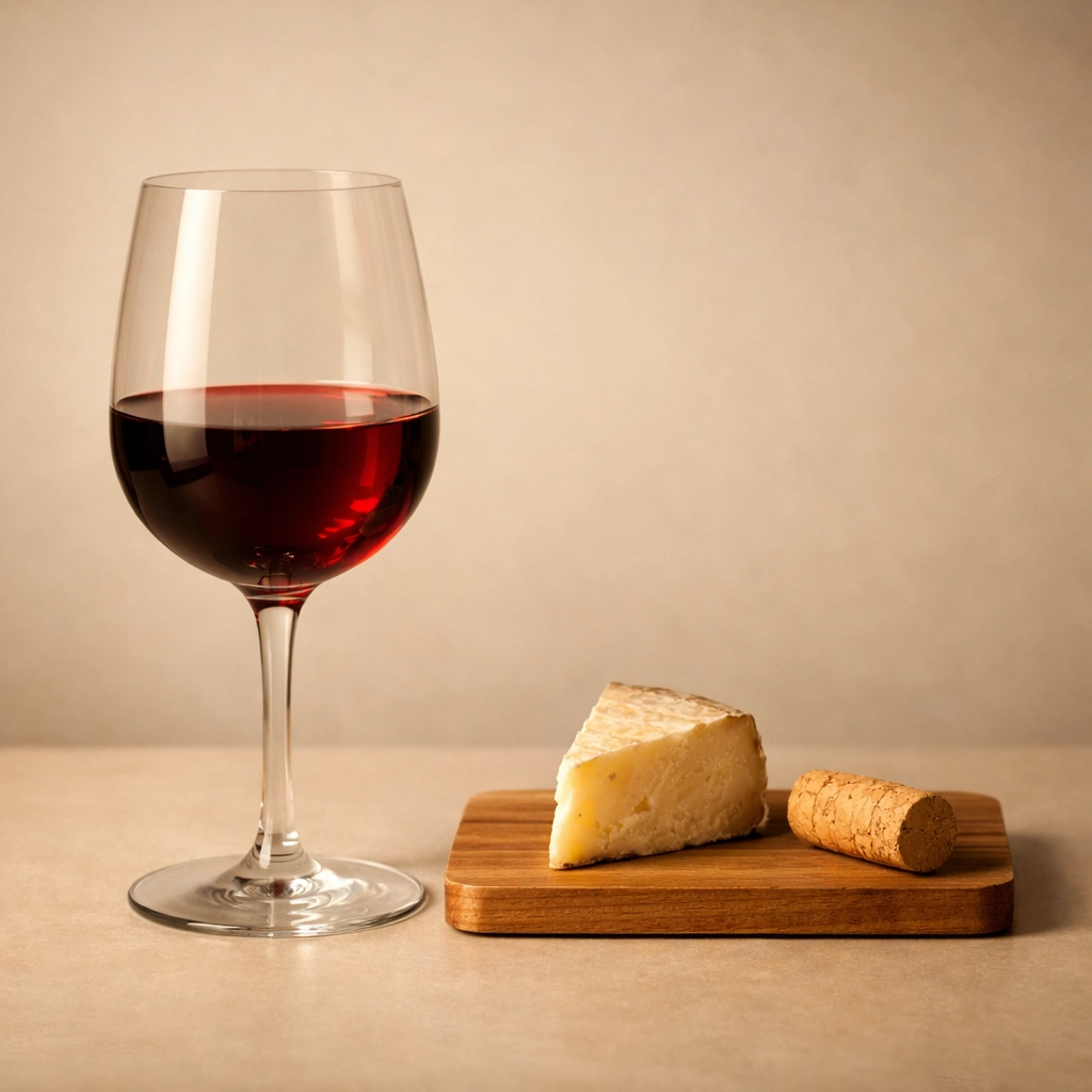 Elegant red wine glass and cheese pairing, highlighting a bespoke and curated wine experience.