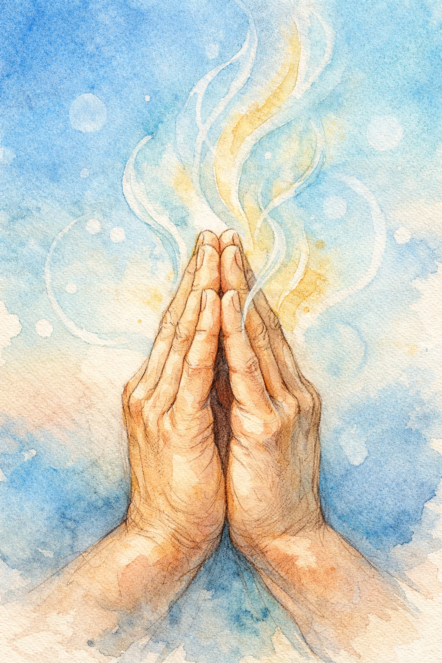 Praying hands with breath imagery illustrating ancient breath prayer practice