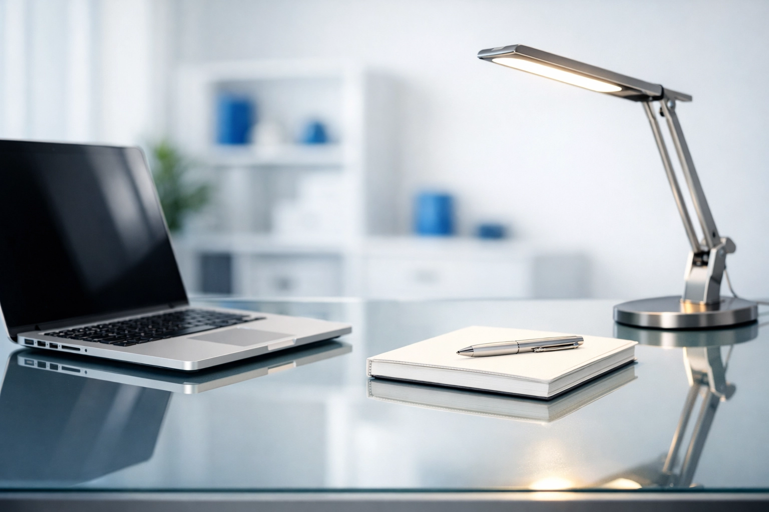 A perfectly sanitized and dust-free glass office workstation in North Brookfield, MA.