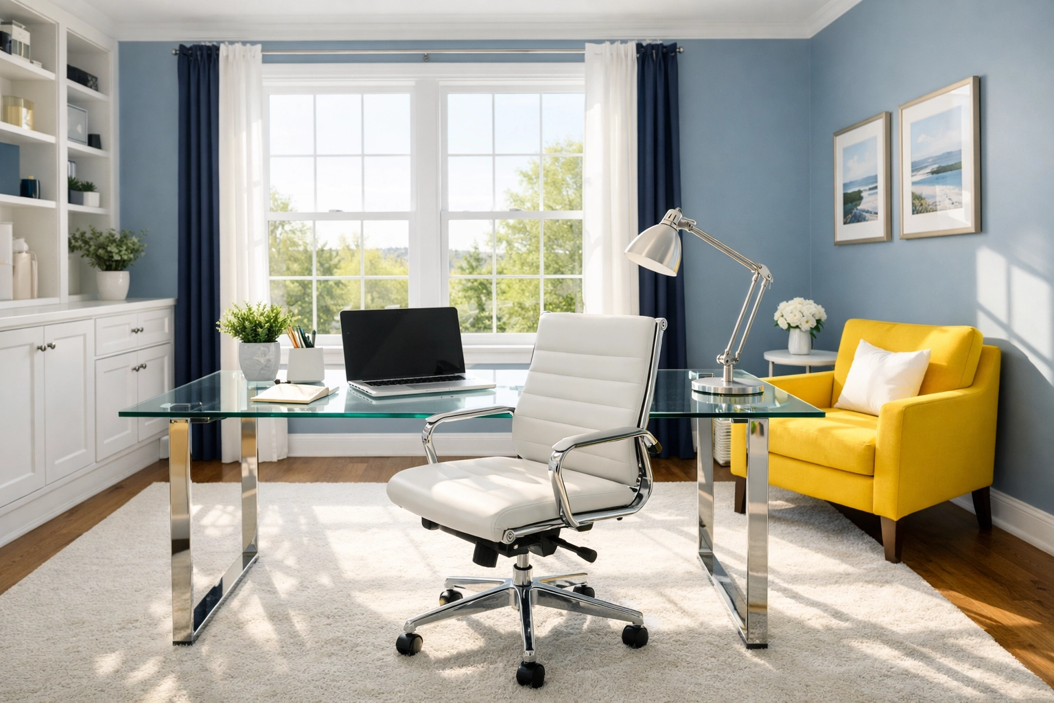 Sun-drenched home office in MetroWest after a thorough deep cleaning for maximum productivity.