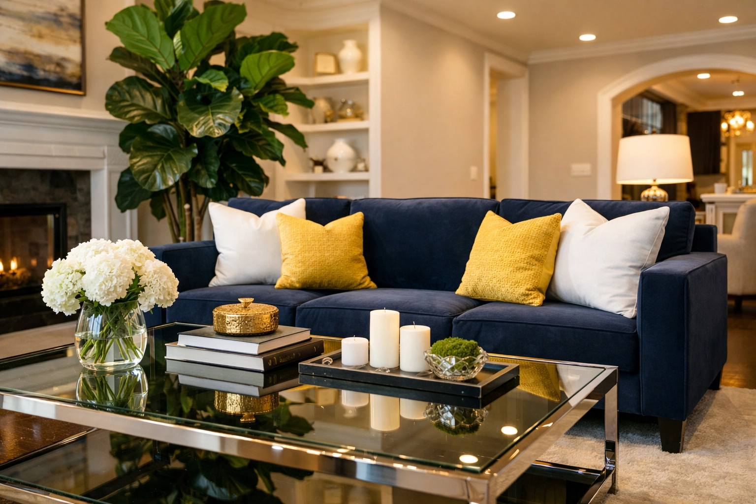 A perfectly organized and fresh living room following a residential deep cleaning in Littleton.