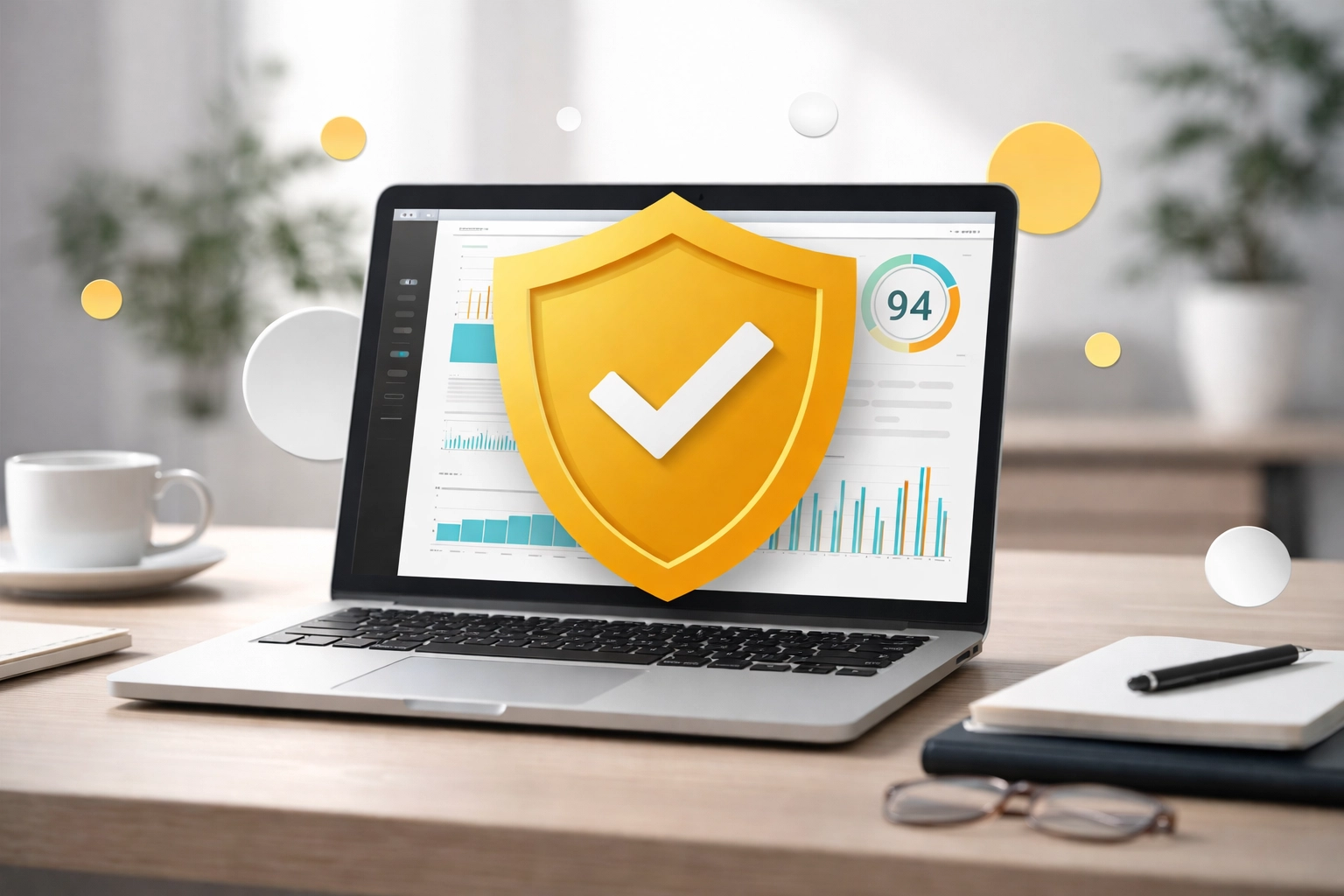 Professional workspace displaying Amazon account health dashboard metrics for compliance monitoring