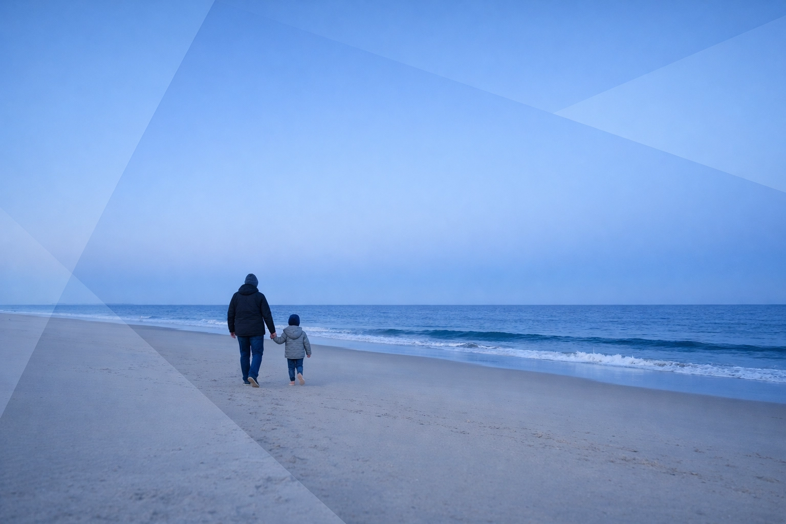 A parent and child walking on a Virginia Beach shore, symbolizing a successful transition after divorce.