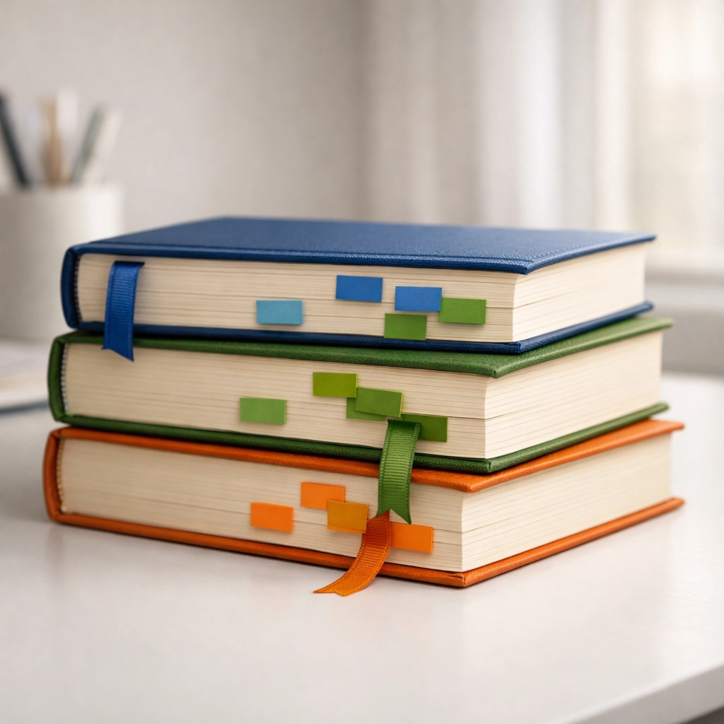 Organized continuing education books for tax professionals showing structured learning approach