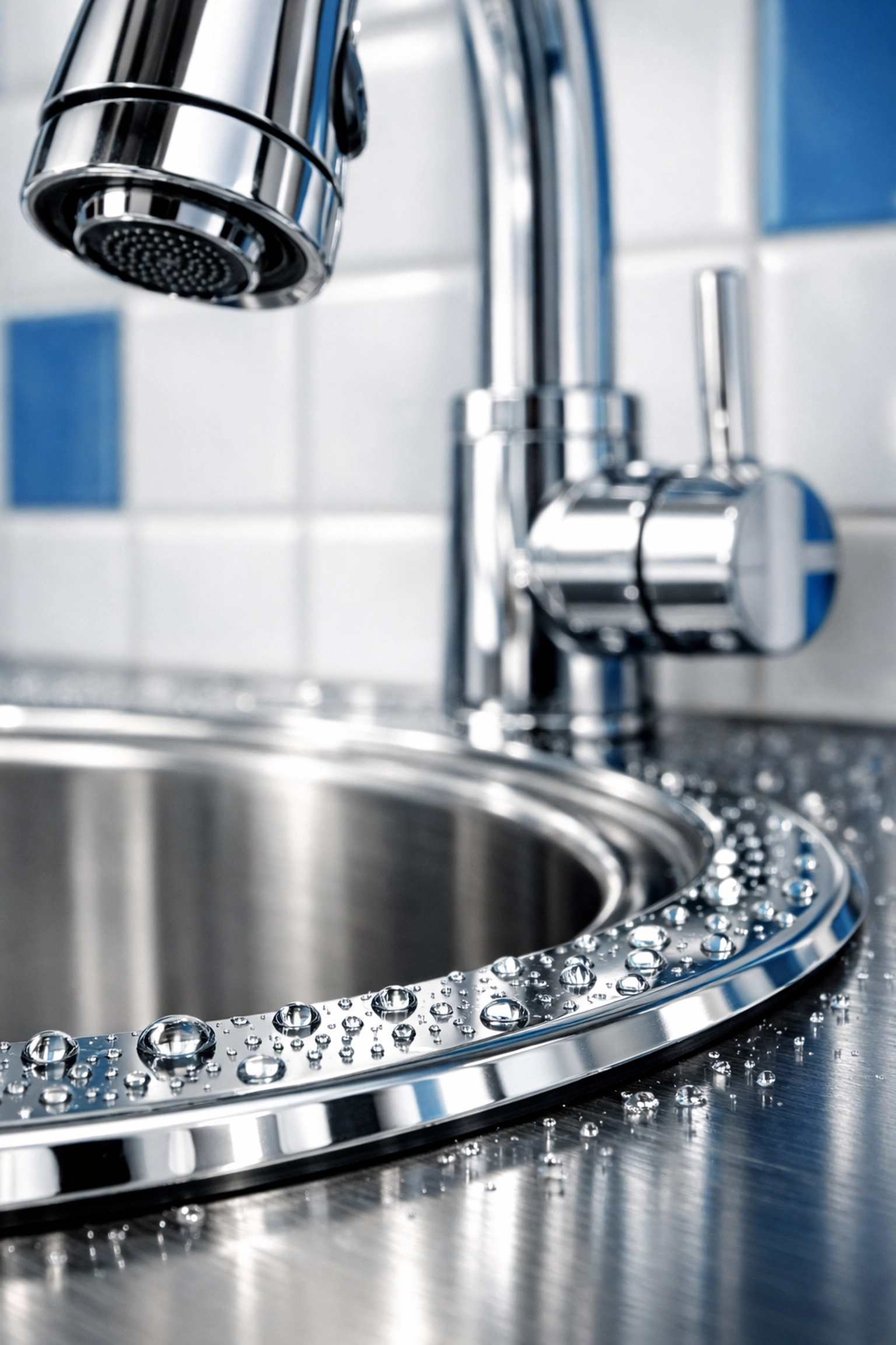Sparkling stainless steel kitchen faucet following a professional house cleaning in Lowell, MA.